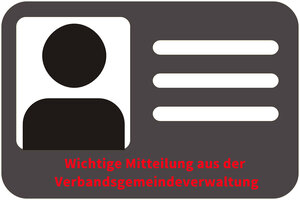 Man sieht einen Personalausweis in grau, darauf in roter Schrift "Wichtige Mitteilung der Verbandsgemeindeverwaltung"