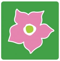 Das Logo des Tabakrundweges zeigt eine stilisierte rosa Tabakblüte auf grünem Grund.